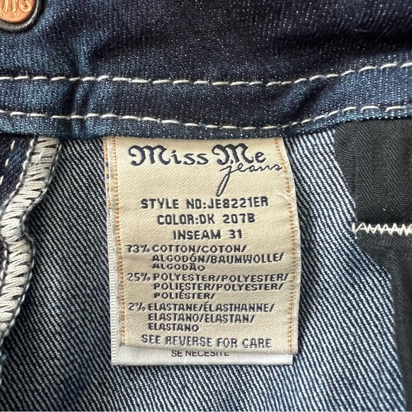 Miss Me Jeans Womens Dark Wash Mid-Rise Easy Boot Size 3/4 (27) Rhinestone - Picture 7 of 11